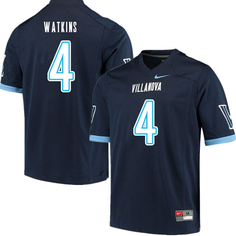 Men #4 Connor Watkins Villanova Wildcats College Football Jerseys Sale-Navy